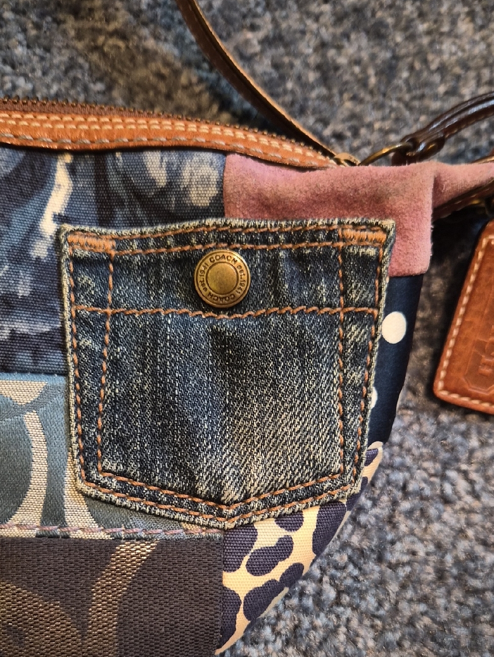 COACH Y2K Vintage 2007 Patchwork Signature Denim Leather Suede Crossbody Bag - Picture 3 of 10